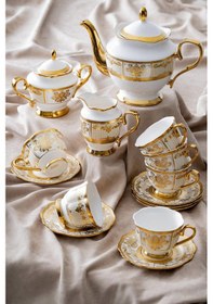 Resim Acar Belladonna 6 Kişilik 17 Parça Çay Seti Beyaz - Altın 