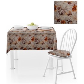 Resim Çiçek Desenli Turuncu Kahverengi Dijital Baskılı Süet Dokuma Masa Örtüsü 140x180 