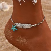 Resim Boho-Şık Vintage Plaj Halhalı, Oyma Yaprak & Denizyıldızı Kolye - Çinko Alaşım, Yaz Tatilleri İçin Mükemmel 