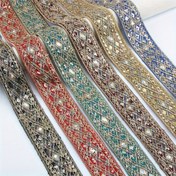 Resim 1.83 metre Lüks Altın İplik Nakışlı Dantel Süslemesi Canlı Renklerde - Polyester, DIY Moda & El Sanatları Aksesuarları için İdeal, Dantel Kumaş 