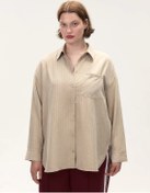 Resim Befree Büyük Beden Çizgili Cepli Gömlek Büyük Beden 439549930 Bej 