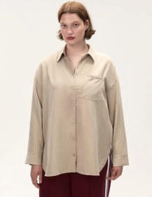 Resim Befree Büyük Beden Çizgili Cepli Gömlek Büyük Beden 439549930 Bej 