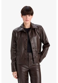 Resim Defacto Regular Fit Polo Yaka Suni Deri Blazer Ceket G2308ax25wnbn212 Kahve 
