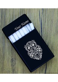 Resim Baykuş Temalı Kişiye Özel Metal Sigara Tabakası Paketi Taşıma 