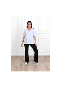 Resim Kadın V Yaka Basic Büyük Beden T-shirt 1297-22 001 
