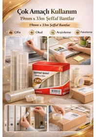Resim Şeffaf Bant 19mm X 33m 6 Lı Paket Güçlü Yapışkanlı, Yüksek Şeffaflık, Ofis & Kırtasiye Bandı Diğer 