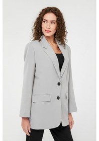 Resim Gri Kadın Düğmeli Blazer Ceket 001 