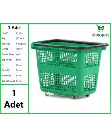 Resim Tekerlekli Plastik Market Alışveriş El Sepeti 54 Litre Yeşil 1 Adet 