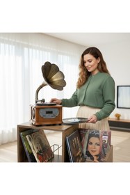 Resim RMD SHOP Sera Plak-Pikap ve Gramofon Sehpası BAROK CEVİZ 