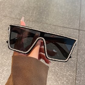 Resim 1 Adet Moda Dikdörtgen Çerçeve Gözlük, Taşlı Süslemeli Şık Tek Parça Aksesuar 