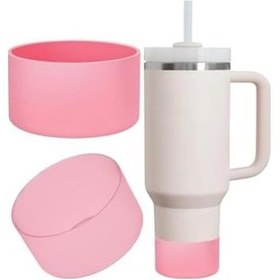 Resim 1 Adet Silikon Taban Koruyucu 20/30/40 Oz İle Uyumlu Bardak Altı Kılıfı, Kaymaz Ve Sessiz Kullanım Pembe Renk Açık Beyaz 