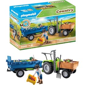 Resim Hype Store Playmobil Country 71249 Römorklu Traktör, Taşıma Kutuları Dahil, Organik Çiftlik Için Yeşil Traktör, 4 Yaşından Büyük Çocuklar Için Sürdürülebilir Oyuncak 