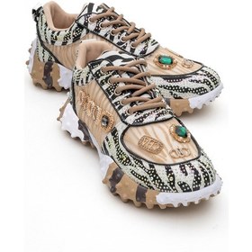 Resim Luvi Shoes Vero Bej Desenli Taşlı Kadın Spor Ayakkabı Bej 