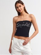 Resim Dilvin Taş Baskılı Crop Top 101a20668 Siyah 
