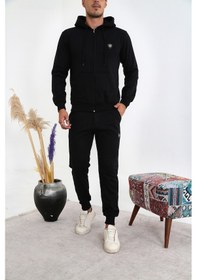 Resim Pitcher 3 İplik Fermuarlı Kanguru Cep Eşofman Takım - Siyah Siyah 