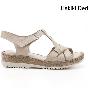 Resim GÖNDERİ(R) Kadın / Kız Bej Antik Cırt Bantlı Dolgu Topuk Hakiki Deri Sandalet 