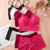 Resim 4 adet Seksi Rahat Moda Günlük Dantel Kadın İç Çamaşırı Seti Toplanmış Çelik Halkasız Güzel Sırt Sütyen Seti Külot ve Dış Giysi Askılı Yelek Sarma 