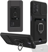 Resim m.tk moveteck Samsung Galaxy A13 4g Kılıf Kamera Lens Korumalı Yüzüklü Kartvizitli Ipli Zırh Zuma Kapak 