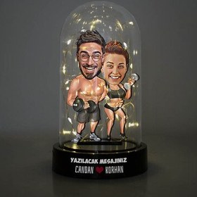 Resim Sporcu Çiftler Karikatürlü Işıklı Fanus Biblo 