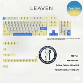 Resim Leaven Mekanik Klavye Pbt Çift Baskı Keycap Seti Beyaz Sarı Mavi 128 Tuşlu Keycap 