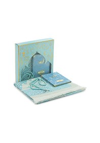 Resim Mavi Mevlüt Hediyelik Kadife Kaplı Yasin Kitabı Tesbih Çeyizlik Seccade Seti 