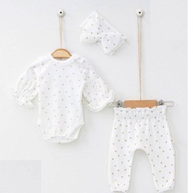 Resim Kız Bebek Kalp Desenli Bandanalı 3'lü Takım Beyaz 