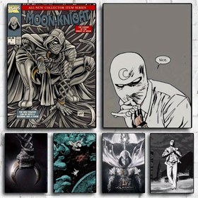 Resim 1 Adet Marvel Ay Şövalyesi Tuval Posteri - Çerçevesiz Vintage Duvar Sanatı, Dinamik Aksiyon Pozu, Koyu Arka Plan ve Cesur Metin Tasarımı - Oturma Odası, Yatak Odası, Bar için Anime Esintili Dekor - Kraft Kulübü Koleksiyonu, Ay Dekoru 