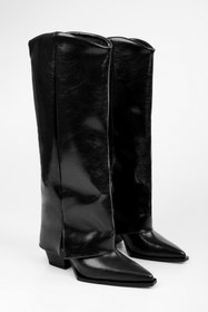 Resim Shoeberry Kadın Texas Siyah Parlak Tozluk Detaylı Kovboy Çizme 