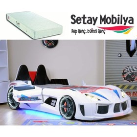 Resim Setaymobilya Audi V7 Arabalı Yatak+Ortopedik Yatak+Kapıları Açılan + Full Led 