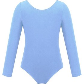 Resim Mavi Kızlar Uzun Kollu Leotard Jimnastik Bale Leotard Tulum Dans Kostümleri Mavi 