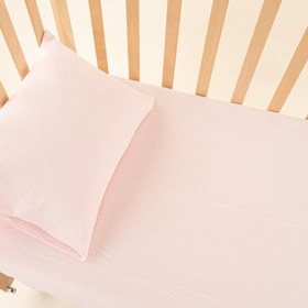 Resim Bebek Lastikli Çarşaf ve Yastık Kılıfı - İki Katlı Organik Muslin - Bebe Pembe 