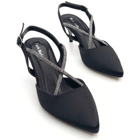 Resim Potinonline K710 Kadın Saten Taşlı Arkası Açık Küçük Topuk Abiye Ayakkabı 001 