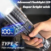 Resim 1 adet Şarj Edilebilir LED El Feneri - Hızlı Şarj USB Tip-C, 18650 Pil, Dijital Ekran, Taşınabilir Taktik Işık Dış Mekan Acil Durumlar İçin, Süper Parlak Fitilli Gelişmiş El Feneri, Plastik Malzeme, Kamp, Yürüyüş ve Dış Mekan Maceraları İçin İdeal, Dış Mekan Acil Durum Işığı | Taktik El Feneri | Dijital Ekran Işık, Şarj Edilebilir El Feneri 