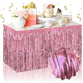 Resim Techmrt Kendinden Yapışlı Rose Gold Metalize Püsküllü Masa Eteği 75 X 275 Cm Parti Süslemesi Tüm Yaşlar 