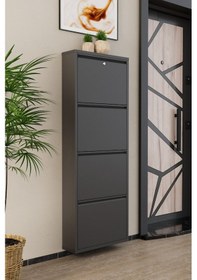Resim Kilitli 4 Kapaklı Metal Ayakkabılık Antrasit Antrasit 