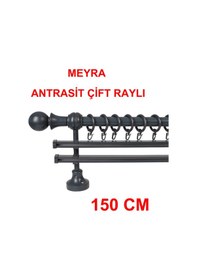 Resim Meyra Demonte Başlıklı Ahşap Rustik Perde Askısı - Çift Raylı -antrasit 150 Cm Antrasit 