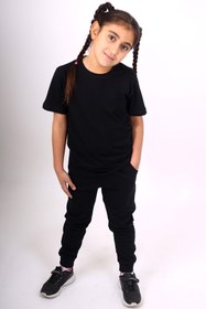 Resim COSBA kids wear Unisex 1 Adet Düz Jogger Eşofman Altı Ve 1 Adet Düz Pamuklu Basic T-shirt 