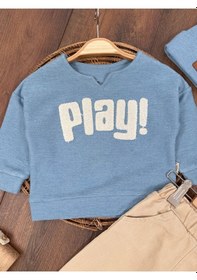 Resim Bebicix Bereli Likralı Play Nakışlı Kanvars Pantolon 3lü Erkek Bebek Mavi 
