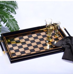 Resim Kosova Tepsi Lüx Kulplu Dikdörtgen Siyah-altın Sa-117 