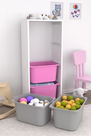Resim Cara 4 Derin Sepetli Çok Amaçlı Oyuncak Dolabı Pembe Gri 