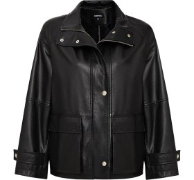 Resim Derimod Fancy Kadın Siyah Devrik Yaka Oversize Deri Mont 25WGD5625U4 