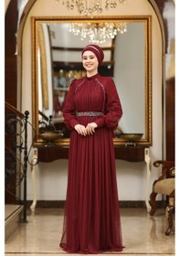 Resim Melisma Efsane Tesettür Abiye Bordo 