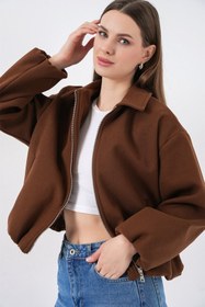 Resim Büzgülü Oversize Kaşe Ceket 0728 - Sütlü Kahve - Hardal / 42 