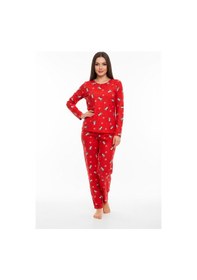 Resim Bisiklet Yaka Süet Pijama Takımı 6005 Penguen Kırmızı Kırmızı 