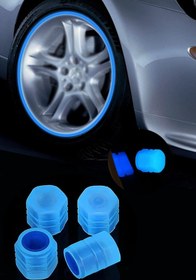 Resim CARNIVAL LAND Bisiklet Sibop Kapağı Jant Işığı Mavi Gece Parlayan Forforlu Hareket Sensörlü 4 Adet 