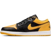 Resim Nike Air Jordan 1 Low Leather Sneaker Hakiki Deri Siyah Sarı Erkek Spor Ayakkabı 