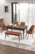 Resim Canisa Zen Serisi 80x132 Mdf Açılabilir Barok Ahşap Desen Masa Takımı 4 Kiremit Sandalye Ve 1 Bench 