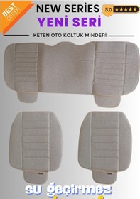 Resim Keten Bej Su Geçirmez Ön Arka Araba Koltuk Minder Oto Koltuk Minderi 3'lü Oturak Örtüsü Cepli 