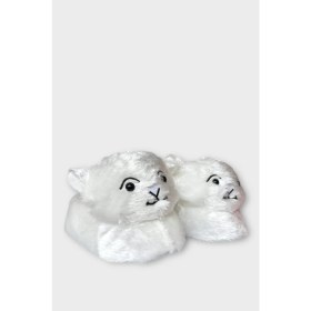 Resim Kadın Sevimli Kedi Figürlü Peluş Panduf Gri 