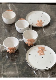 Resim Meggdecor Teddy Bear 6 Parça 2 Kişilik Kahvaltı Seti Beyaz 
